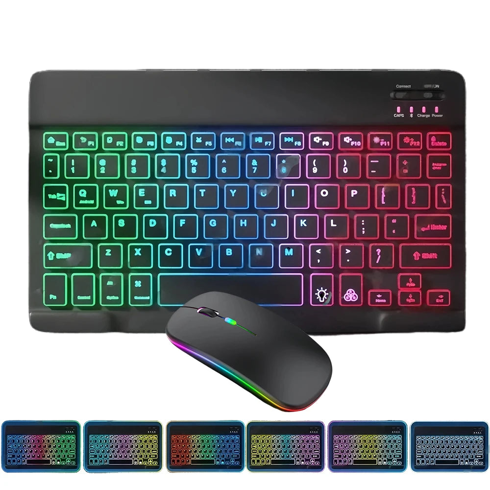 Set Tastiera e Mouse Bluetooth RGB Retroilluminato, Mouse Wireless 2.4G, Tastiera Ricaricabile