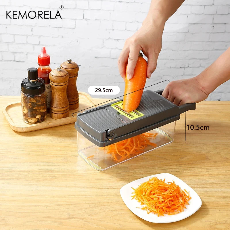 KEMORELA Tritatutto Multifunzionale 14 In 1 Per Verdure E Cipolle Lama Inox Manico Ergonomico Affettatrice Dicer Cucina