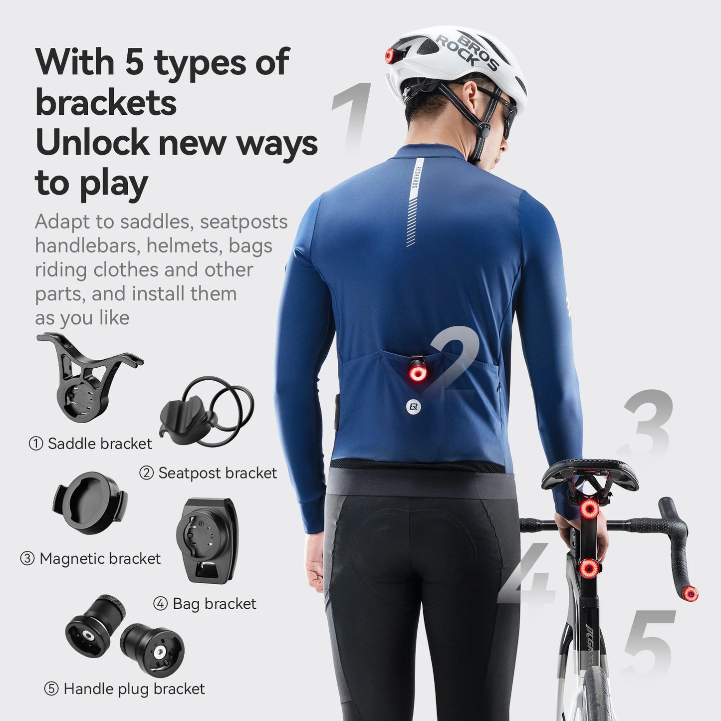 RockBros Luce Per Bicicletta Sensore Vibrazioni Del Freno Fanale Posteriore USB Spina Manubrio IPX5 Per Strada MTB