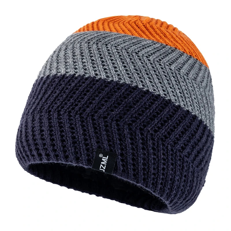 Cappello Cuffia Unisex Con Etichetta JZML Berretto Casual A Strisce Colorate Lavorato A Maglia Invernale