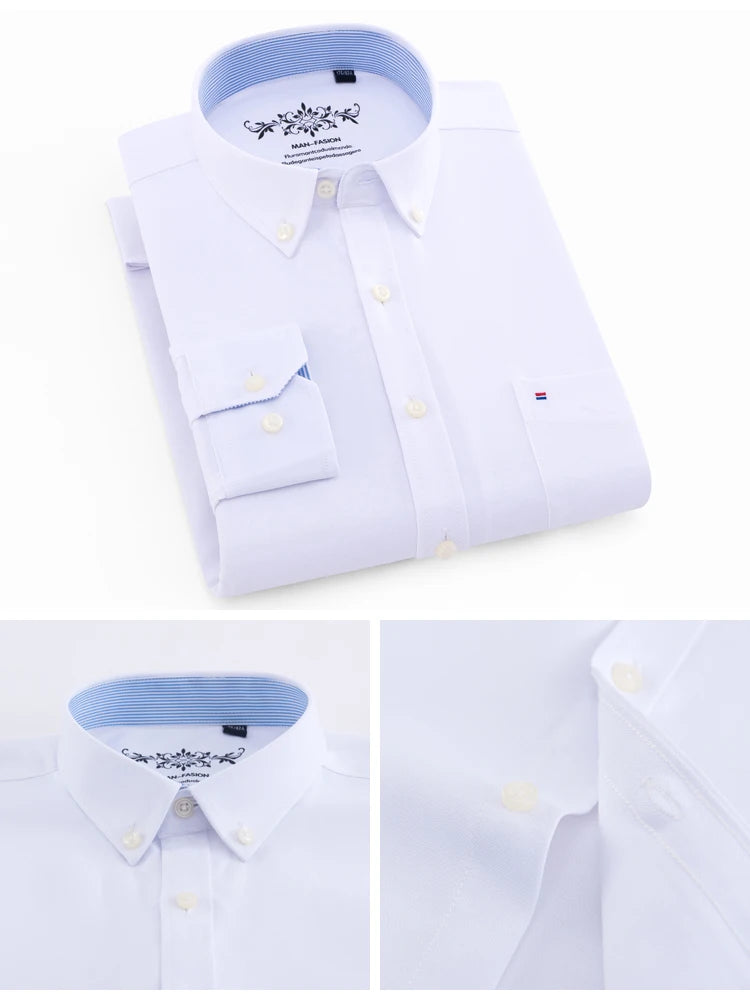 Camicia Uomo Solida Elegante Misto Cotone Traspirante Maniche Lunghe Formale Con Bottoni Vestibilità Regolare Risvolto