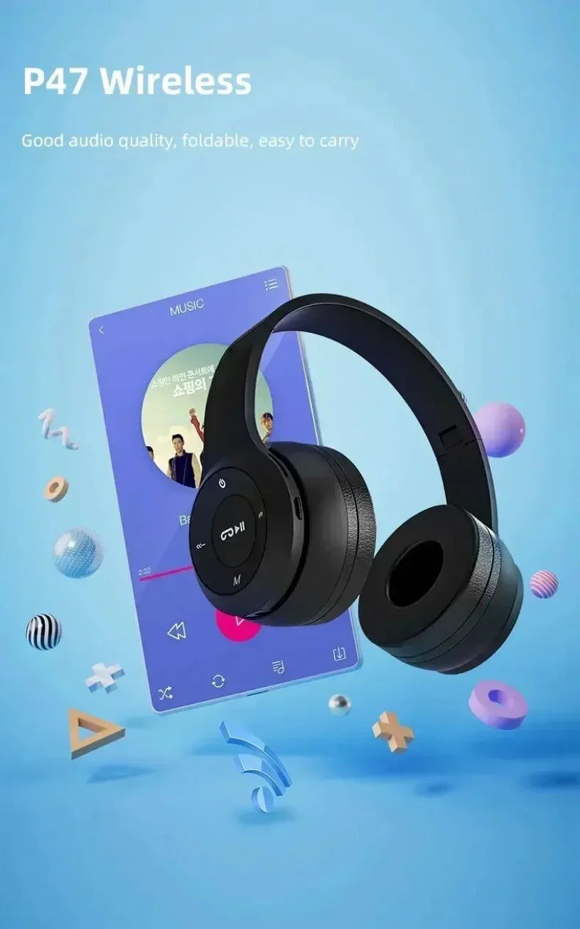 Cuffie Bluetooth P47 Con Microfono Pieghevoli HiFi Bassi Profondi Auricolari Stereo Per Smartphone TV Giochi