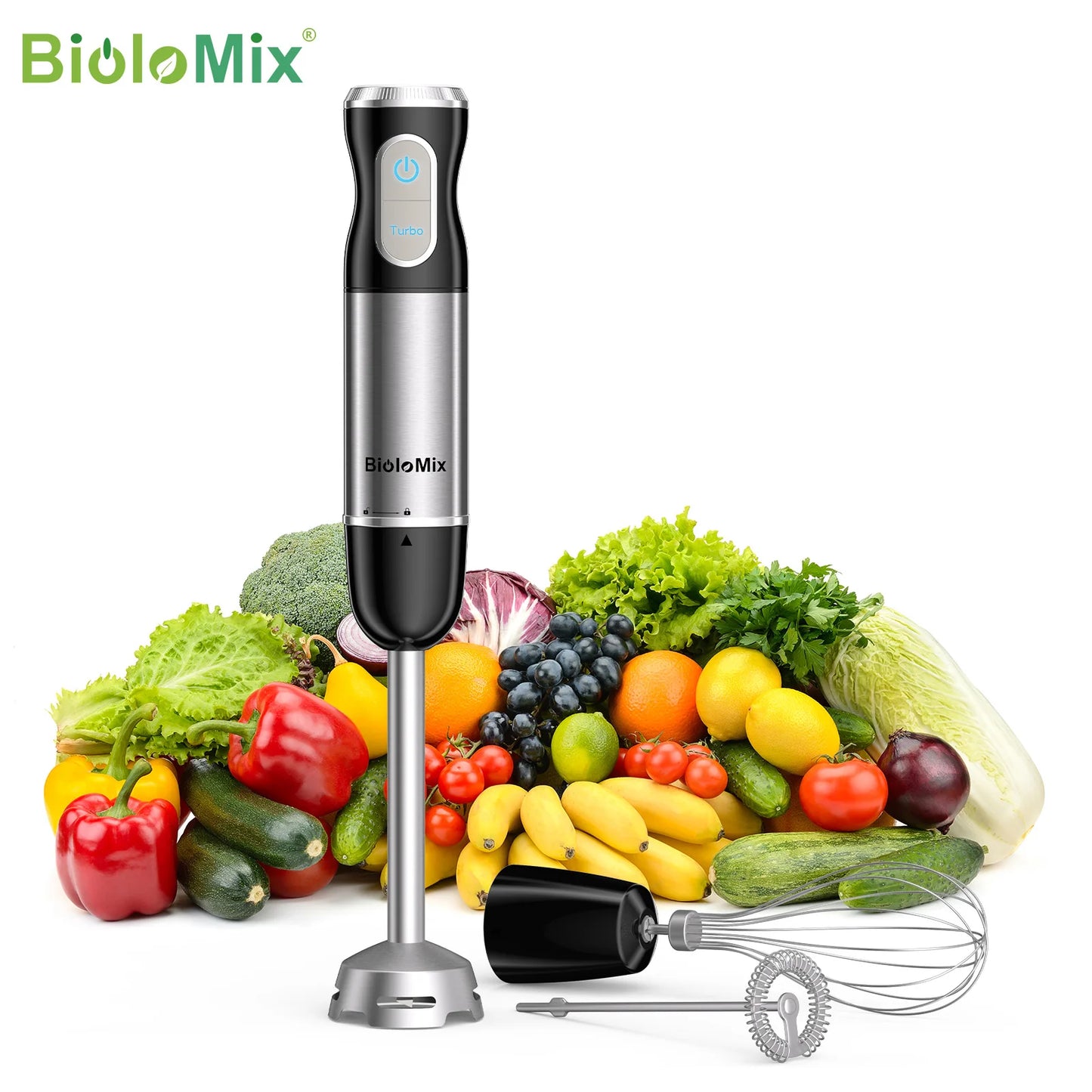 Frullatore Manuale Ad Immersione BioloMix 3 In 1 Da 1000 W Con Lama In Acciaio Inossidabile 304 Per Frullati E Purea