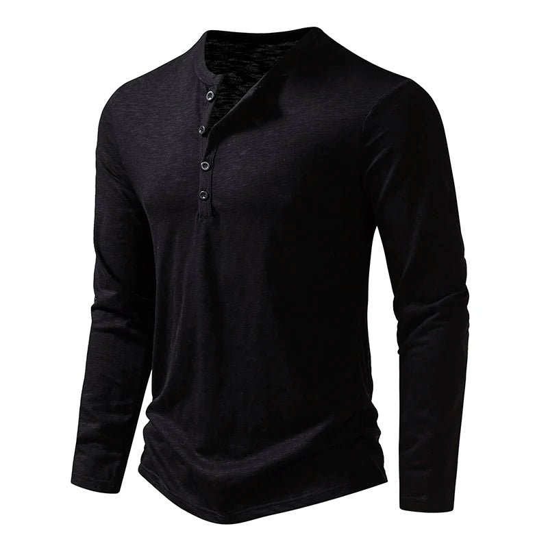 T Shirt Henley In Cotone Da Uomo Maniche Lunghe Con Colletto A Bottoni Casual Streetwear Traspirante