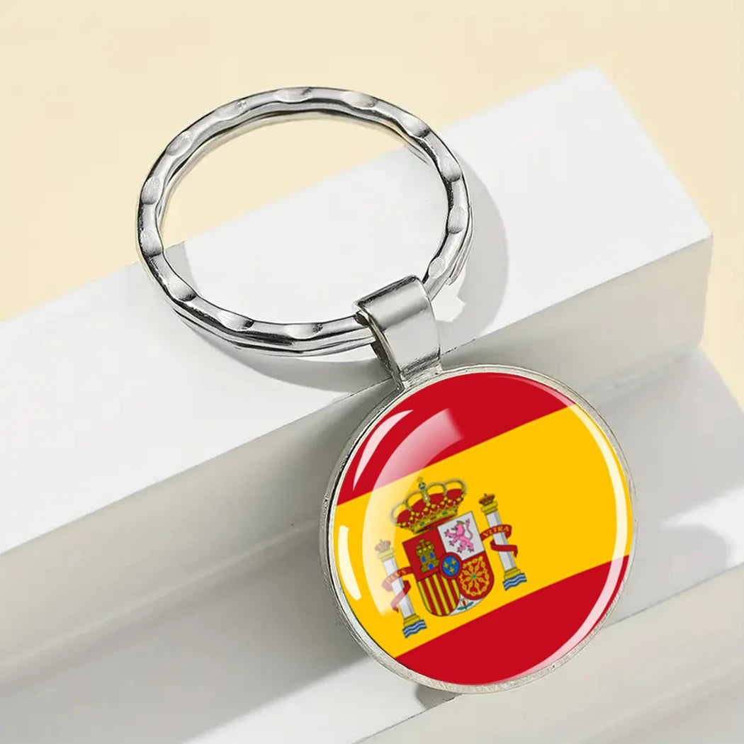 Portachiavi Bandiera Europea Albania Spagna Italia Francia Regno Unito Ciondolo Vetro Metallo Per Borsa Regalo Patrioti
