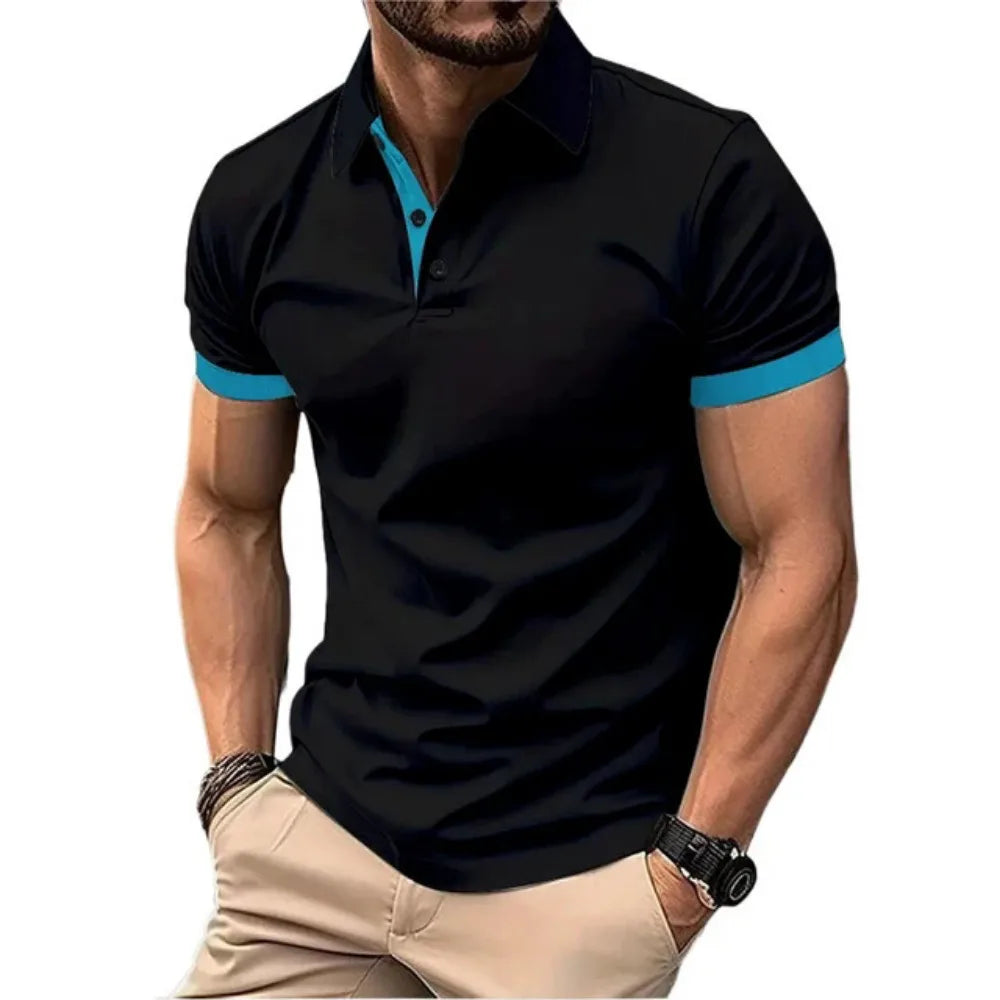 Polo Da Uomo Manica Corta Casual Slim Fit Color Blocking Streetwear Stile Inglese Per Moda Uomo