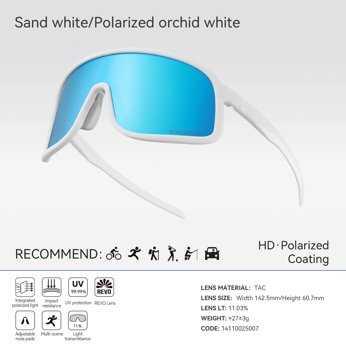 ROCKBROS Occhiali Da Ciclismo Da Sole Polarizzati UV400 Con Montatura Grande Protezione Occhi Antivento Per Bici