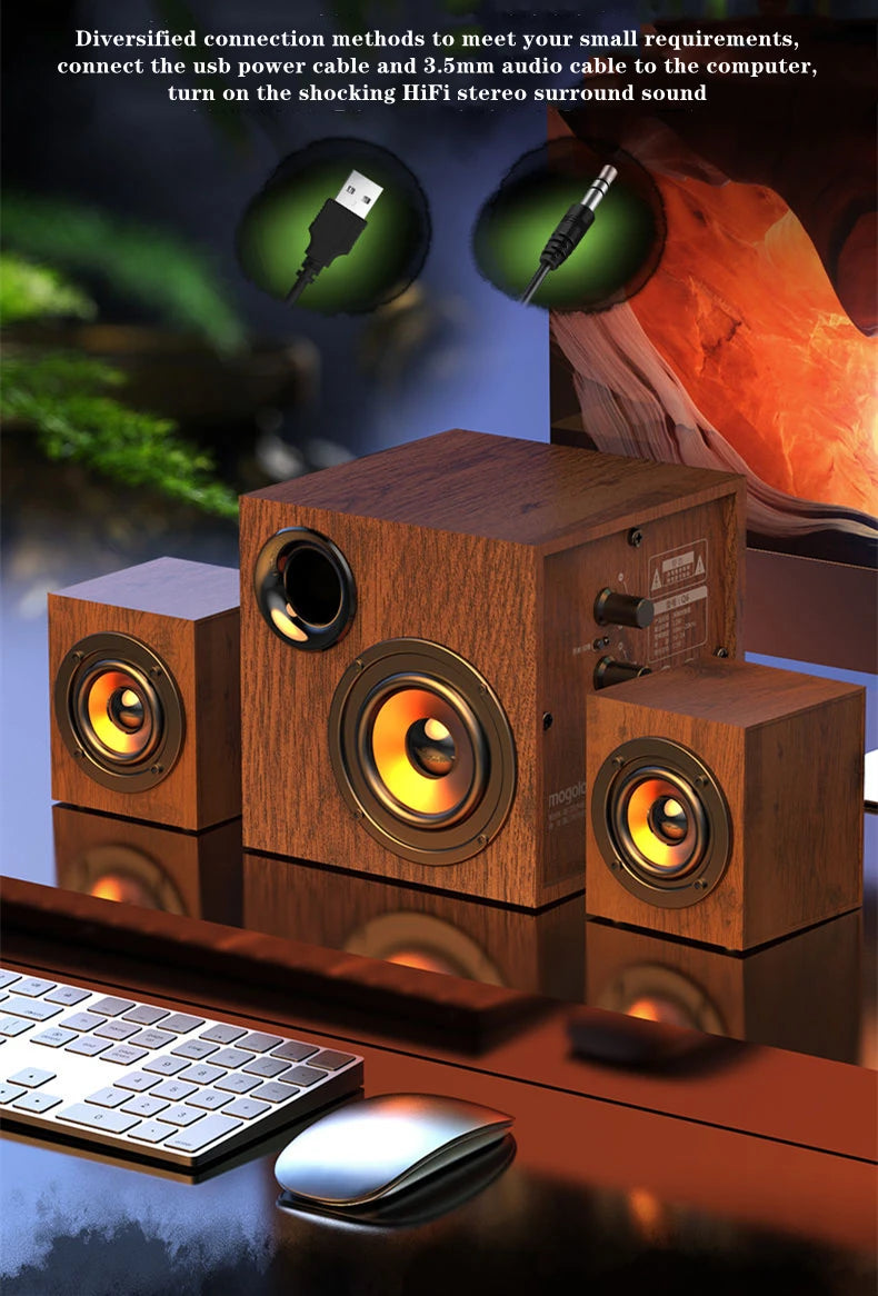 Altoparlante Bluetooth 2.1 Da Tavolo In Legno Con Subwoofer Per PC Notebook Ufficio Casa Suono Pieno