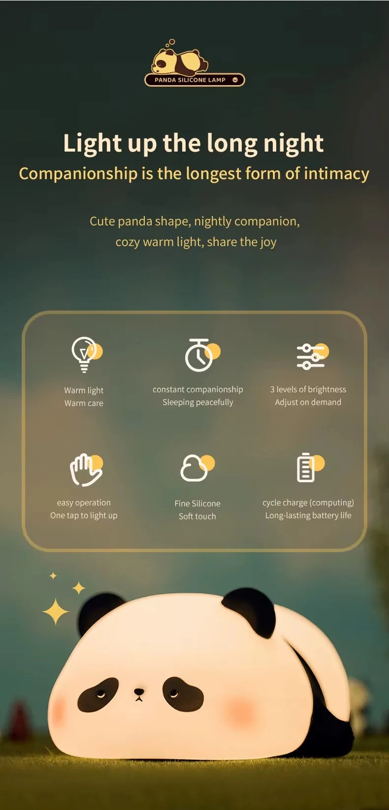 Lampada Notturna Panda Ricaricabile con Sensore Touch Silicone Dimmerabile Led per Comodino per Bambini Regalo