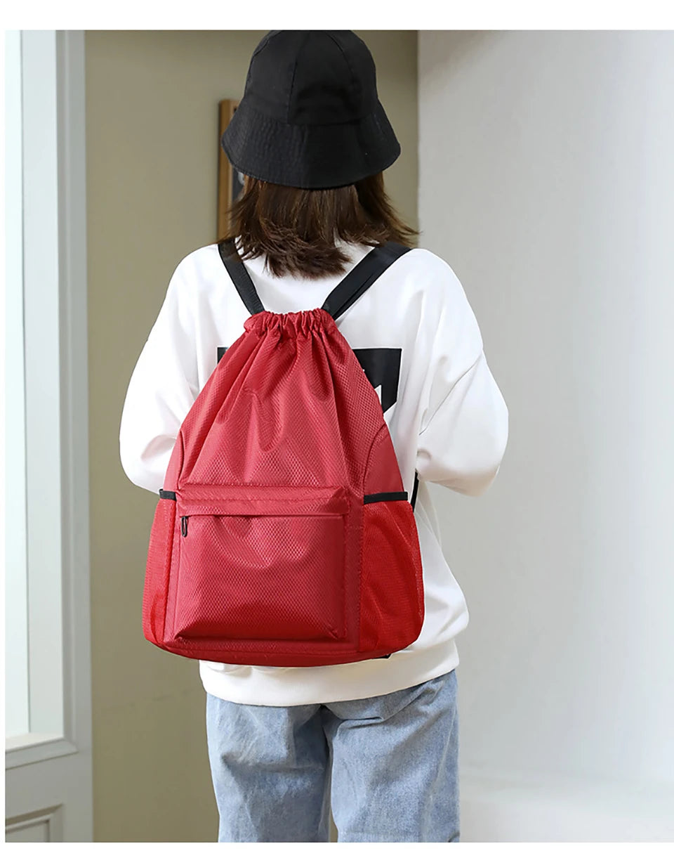 Borsa Sportiva Portatile Per Calcio In Tessuto Oxford A Tinta Unita Con Coulisse E Cinghie Regolabili Grande Capacità