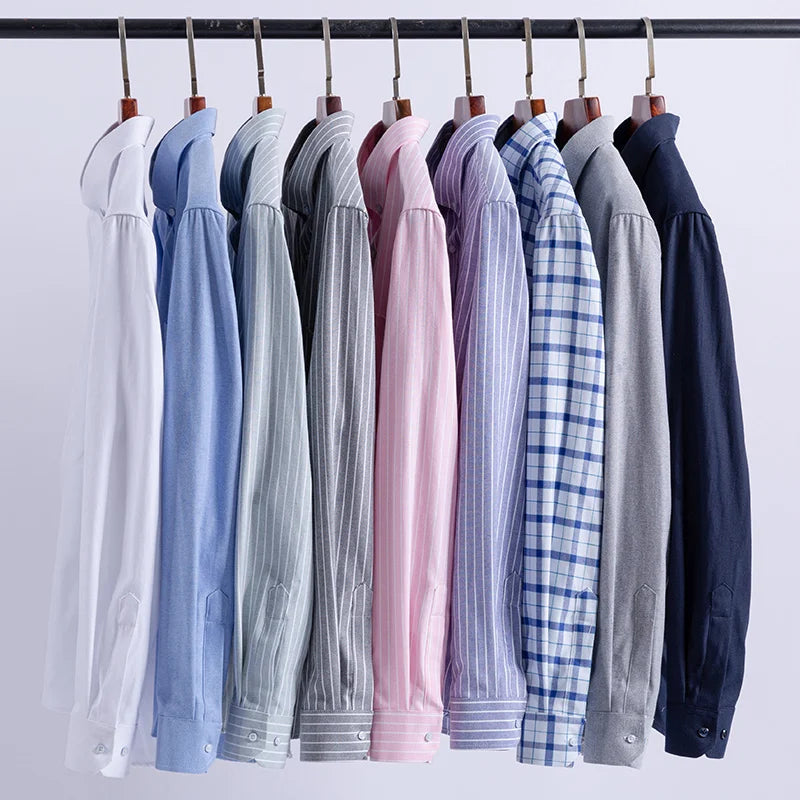 Camicie Scozzesi a Righe Da Uomo In Cotone Oxford Maniche Lunghe Con Bottoni Taglie 6XL 7XL Business Casual
