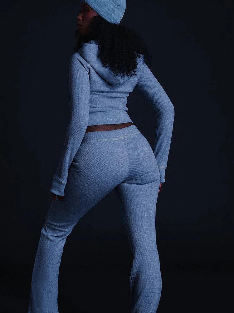 Weird Puss Tuta Donna Due Pezzi con Cappuccio Zip Tasca Giacca Pantaloni Svasati con Coulisse Casual Sportiva Slim Outfit