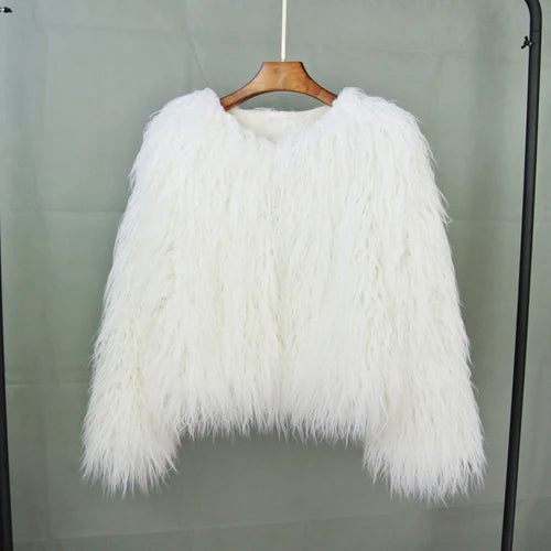 Cappotto Pelliccia Sintetica Rosa Donna Autunno Inverno Elegante Caldo Spesso Morbido Lavorazione A Maglia