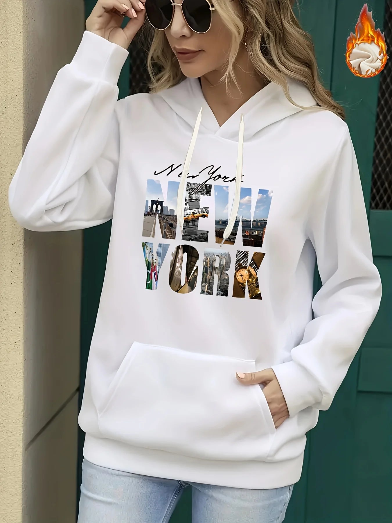 Felpa Donna Autunno Inverno Calda Ampia Casuale Con Cappuccio Maniche Lunghe In Pelle Scamosciata Stampata