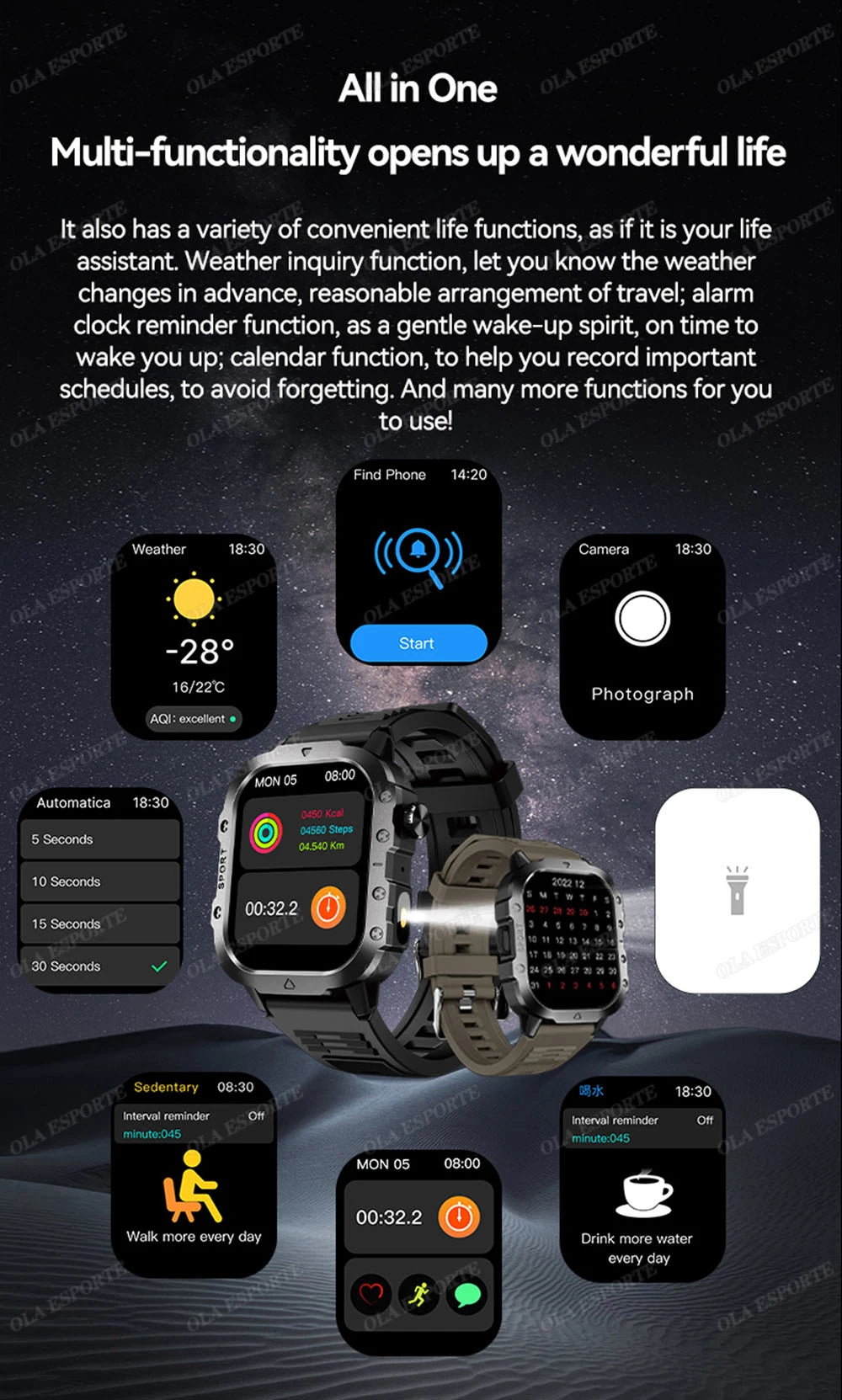 Smartwatch Militare Robusto 2026 Con GPS Chiamate Bluetooth Monitoraggio Salute Fitness Impermeabile 5ATM Per Uomo HW12