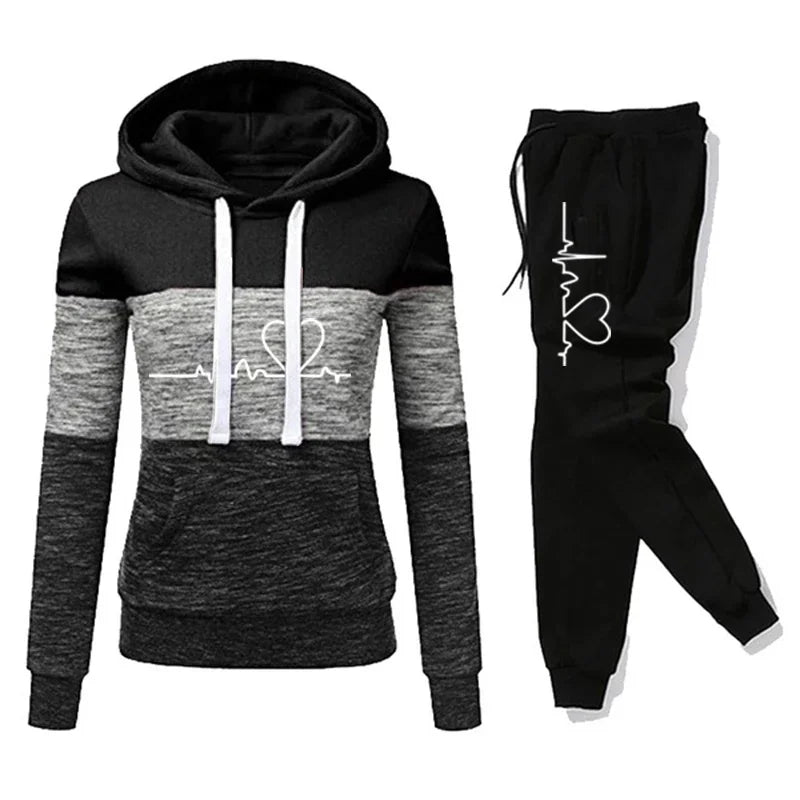 Tuta Da Donna Color Block Con Cappuccio Felpa Pantaloni Sportivi Versatili Casual Jogging Abiti Dalla Taglia S Fino A 3XL