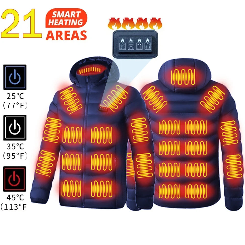 Giacca Riscaldata Unisex USB Termica Invernale Campeggio Sci Cotone Lavato Calda Leggera