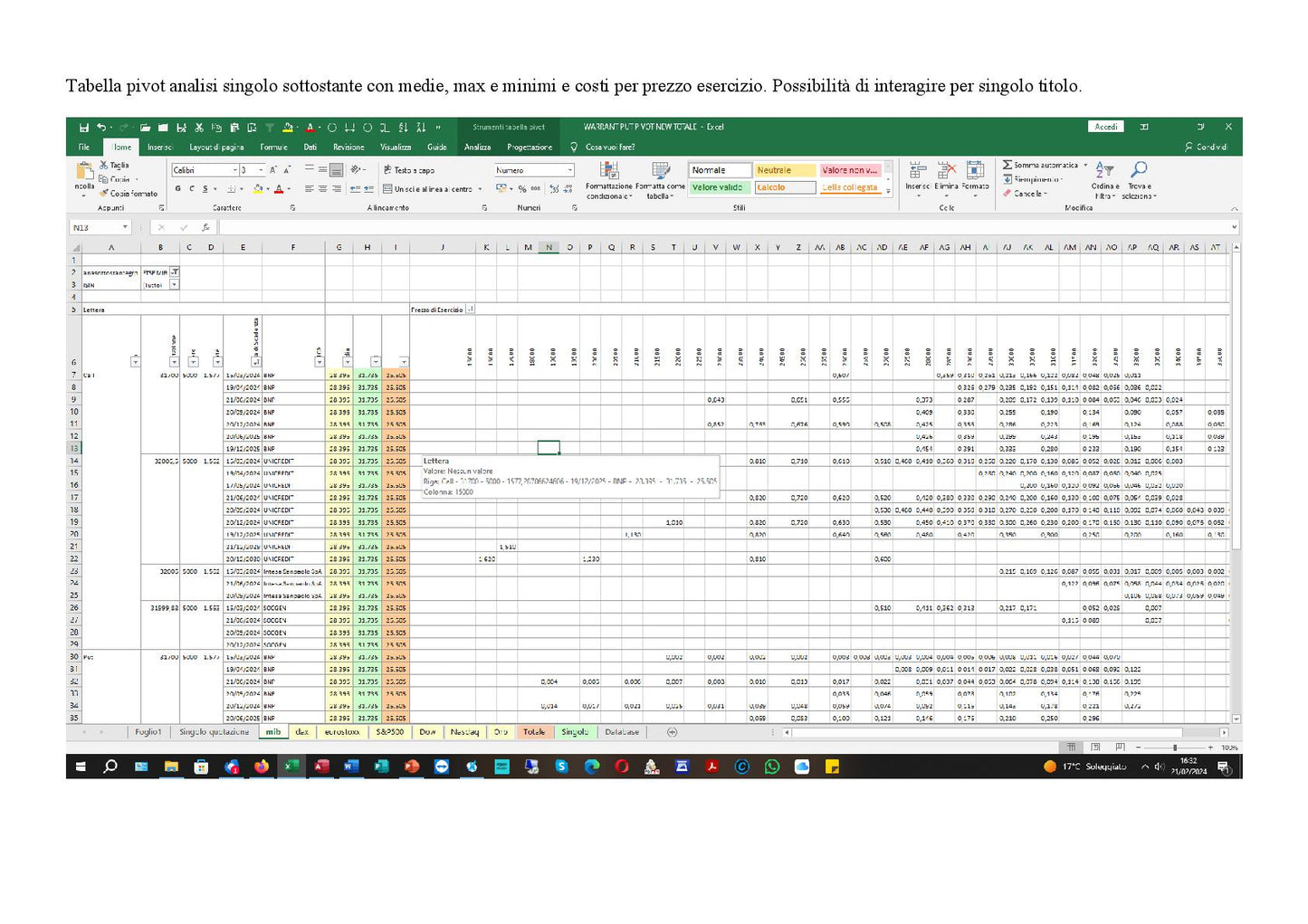 Analisi Warrant Borsa Italiana Excel Aggiornamento Giornaliero Edizione 1 per Quotazioni Warrants